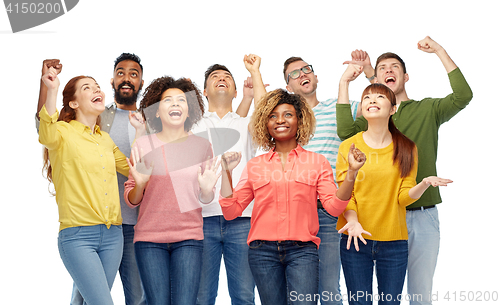 Image of international group of happy smiling people