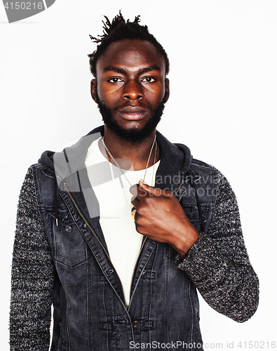 Image of young handsome african american boy smiling emotional isolated on white background, in motion gesturing smiling, lifestyle people concept