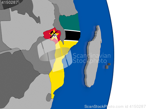 Image of Mozambique on globe with flag