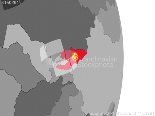 Image of Kyrgyzstan on globe with flag