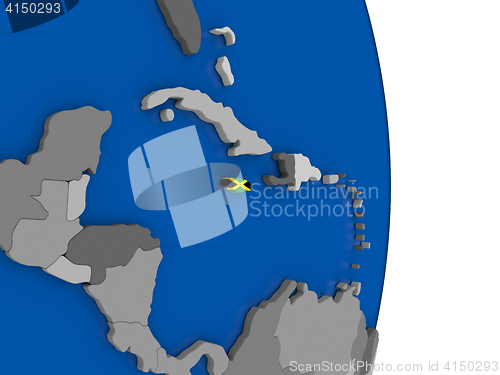 Image of Jamaica on globe with flag