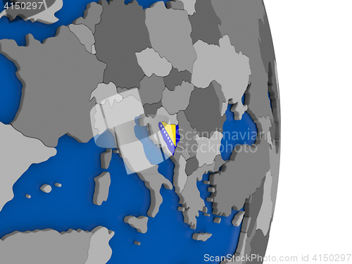 Image of Bosnia on globe with flag