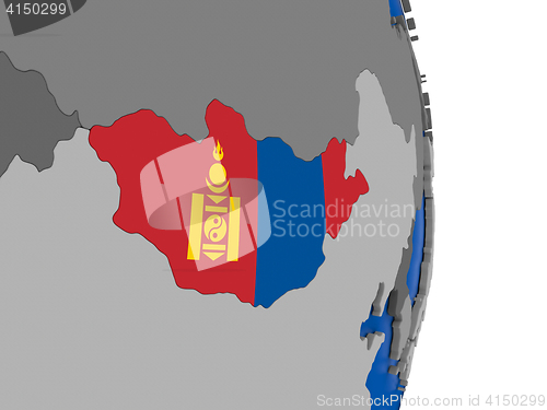 Image of Mongolia on globe with flag