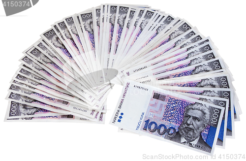 Image of Bunch Croatian banknotes 1000 kunas isolated on white background