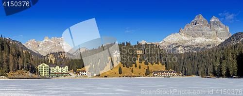 Image of Panoramic views of the frozen lake Misurina and Tre Cime di Lava