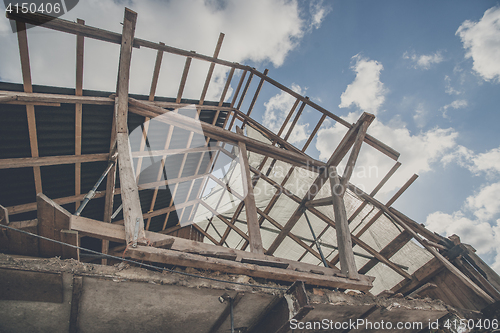 Image of Roof construction with wooden planks