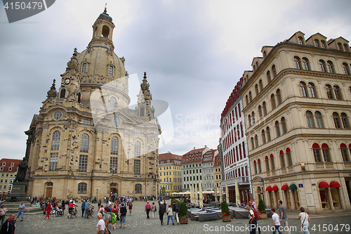 Image of DRESDEN, GERMANY – AUGUST 13, 2016: People walk on Neumarkt Sq