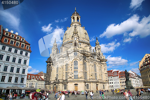 Image of DRESDEN, GERMANY – AUGUST 13, 2016: People walk on Neumarkt Sq