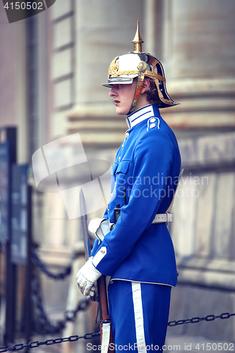 Image of STOCKHOLM, SWEDEN - AUGUST 20, 2016: Swedish Royal Guards of hon