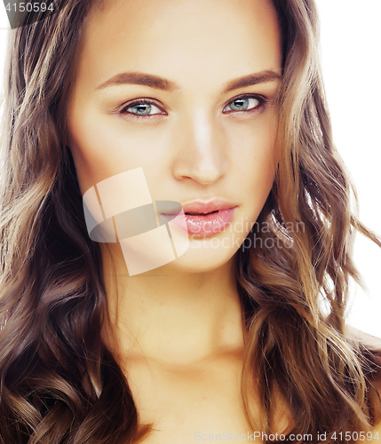 Image of young sweet brunette woman close up isolated on white background