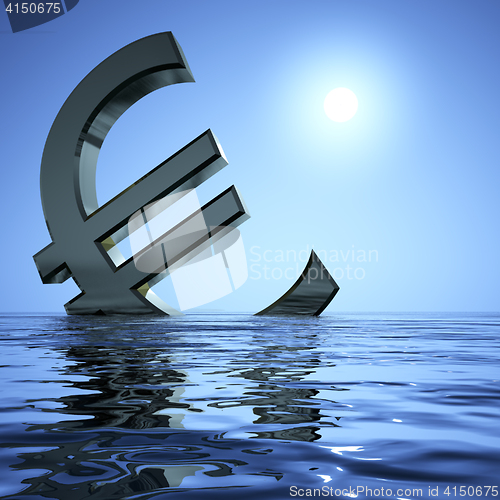Image of Euro Sinking In The Sea Showing Depression Recession And Economi