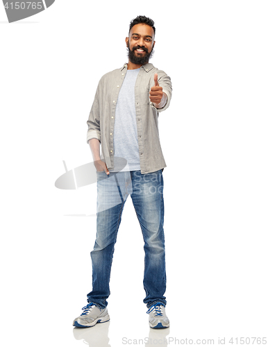 Image of happy indian man showing thumbs up over white