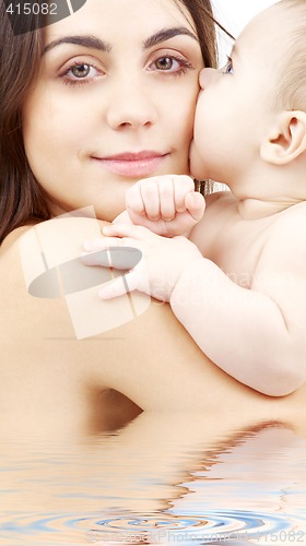 Image of portrait of happy mother with baby