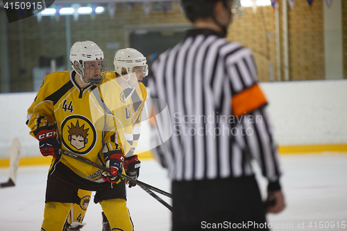 Image of Moscow, Russia - January, 07, 2017: Amateur hockey league LHL-77. Game between hockey team \"New Jersey 53\" and hockey team \"Reds\".