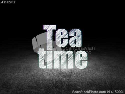 Image of Time concept: Tea Time in grunge dark room