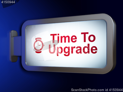 Image of Time concept: Time To Upgrade and Hand Watch on billboard background