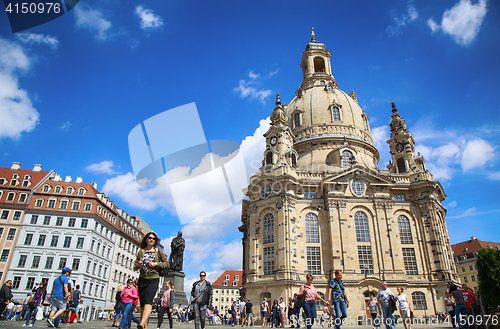 Image of DRESDEN, GERMANY – AUGUST 13, 2016: People walk on Neumarkt Sq