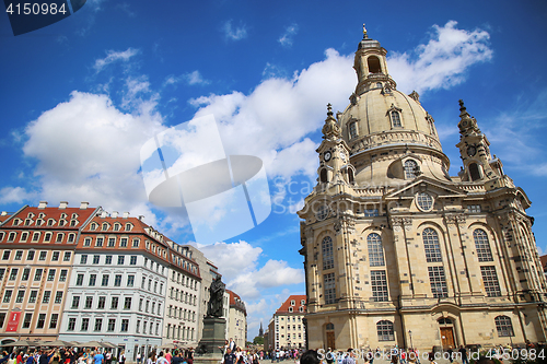 Image of DRESDEN, GERMANY – AUGUST 13, 2016: People walk on Neumarkt Sq