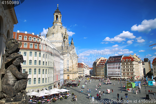 Image of DRESDEN, GERMANY – AUGUST 13, 2016: People walk on Neumarkt Sq