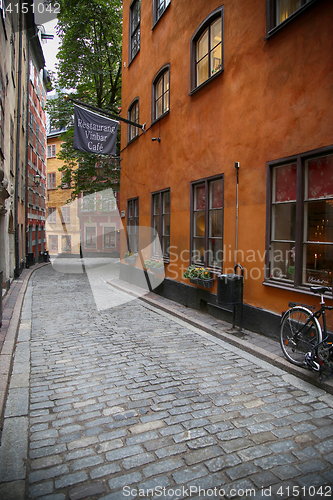 Image of STOCKHOLM, SWEDEN - AUGUST 19, 2016: View of old narrow Kindstug