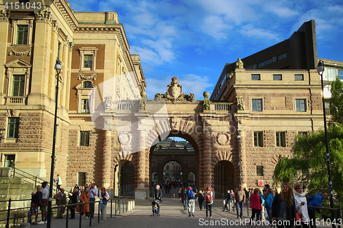 Image of STOCKHOLM, SWEDEN - AUGUST 19, 2016: People walk and visit on No