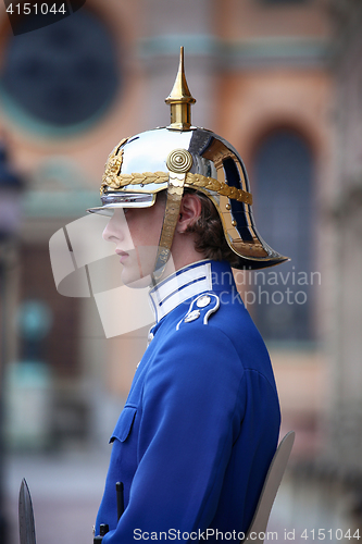 Image of STOCKHOLM, SWEDEN - AUGUST 20, 2016: Swedish Royal Guards of hon