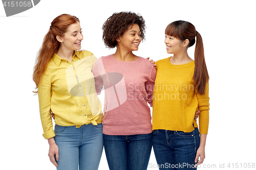 Image of international group of happy smiling women