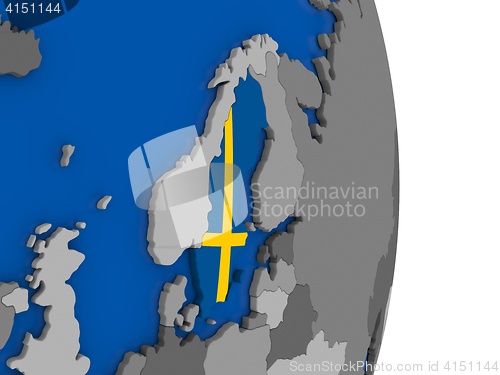 Image of Sweden on globe with flag