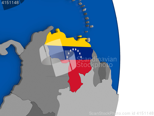 Image of Venezuela on globe with flag