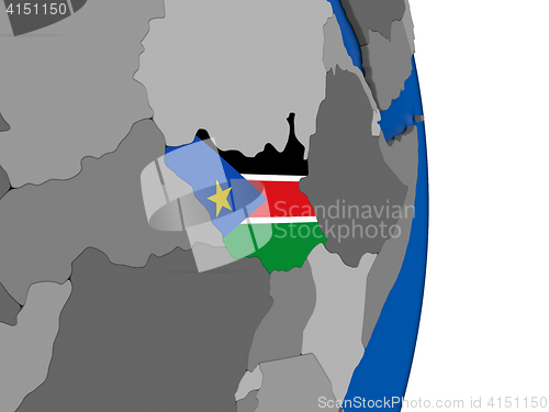 Image of South Sudan on globe with flag