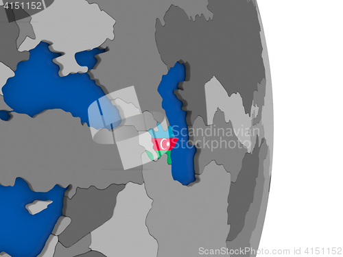 Image of Azerbaijan on globe with flag