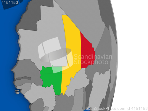 Image of Mali on globe with flag