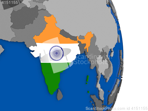 Image of India on globe with flag