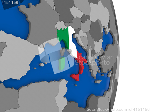 Image of Italy on globe with flag