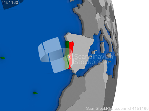 Image of Portugal on globe with flag