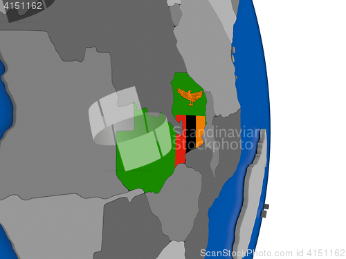 Image of Zambia on globe with flag