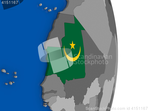 Image of Mauritania on globe with flag