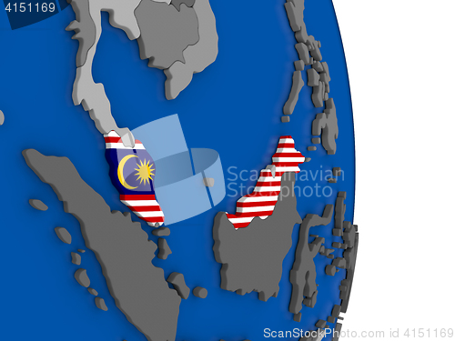 Image of Malaysia on globe with flag