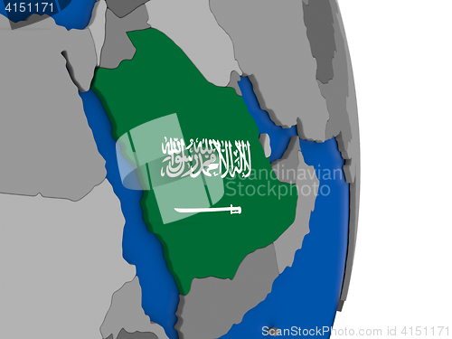 Image of Saudi Arabia on globe with flag