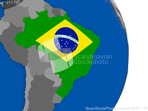 Image of Brazil on globe with flag