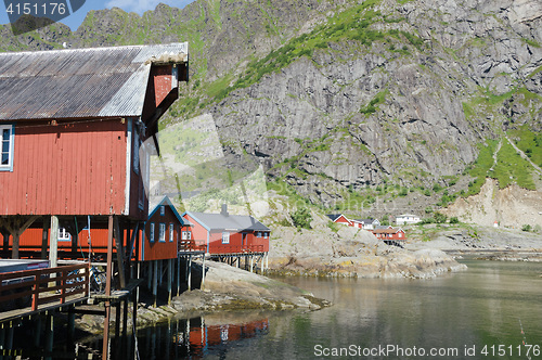 Image of Traditional rorbu in A, Lofoten Islands, Norway, Europe