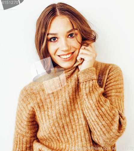 Image of young pretty brunette woman posing emotional isolated on white background thinking, lifestyle people concept