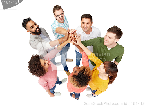 Image of international group of people making high five