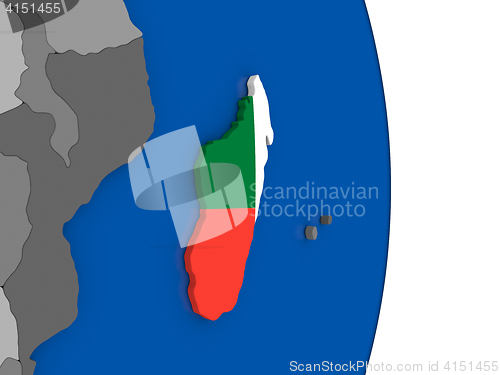 Image of Madagascar on globe with flag