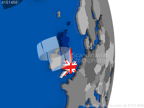Image of United Kingdom on globe with flag