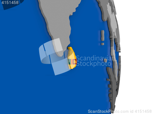 Image of Sri Lanka on globe with flag