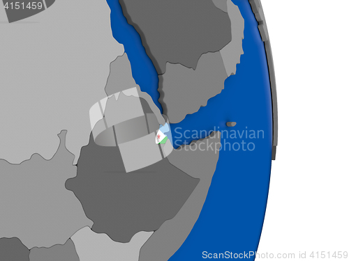 Image of Djibouti on globe with flag