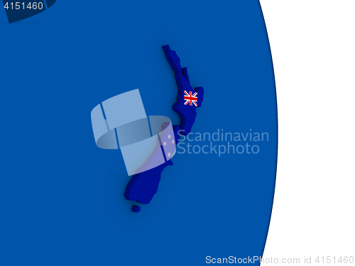 Image of New Zealand on globe with flag