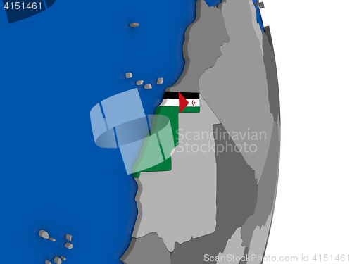 Image of Western Sahara on globe with flag