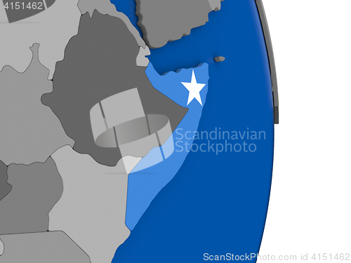 Image of Somalia on globe with flag